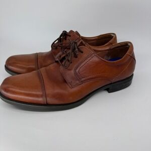 Florsheim Mens 11827-221 Cognac Leather Cap Toe Derby Shoes Size 12 D